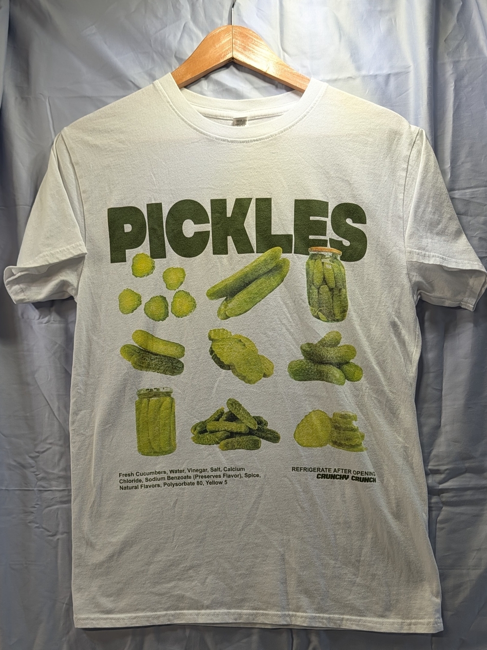 Brisco Brands Whimsical Pickles Graphic T‑Shirt White with Green Print Size Med